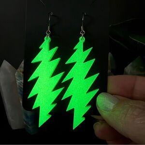 Grateful Dead Neon Green Glow in the dark 13-point Bolt Earrings